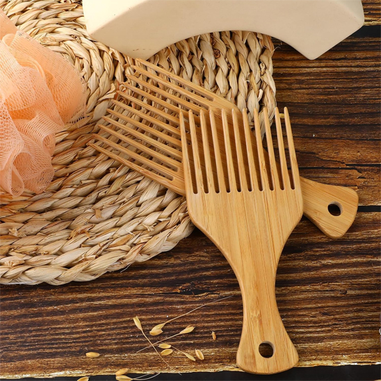 Peigne afro en bambou naturel pour cheveux crépus et bouclés