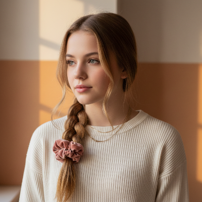 Adolescente avec Chouchou cheveux Velours tresse accessoire doux tendance 