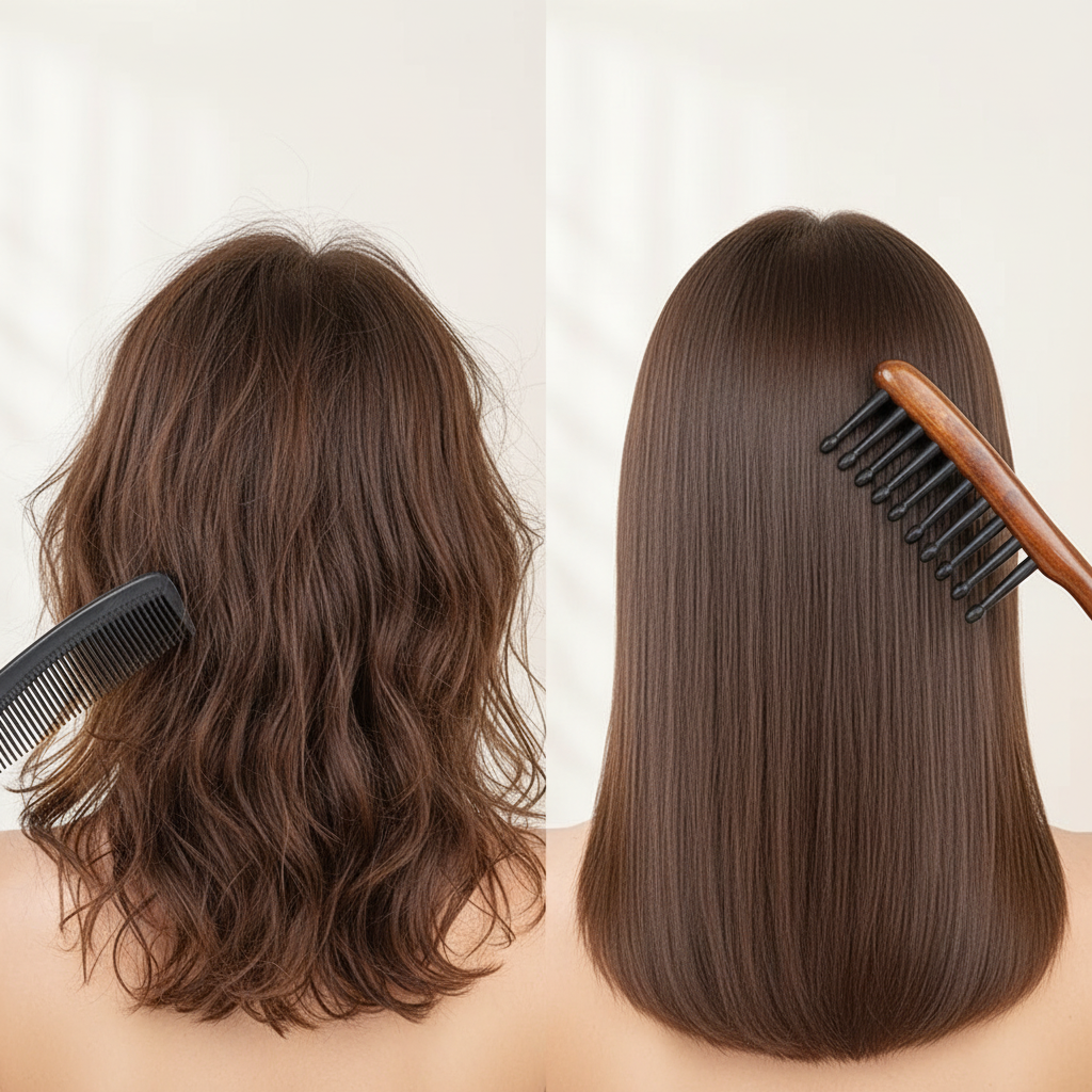 Avant après peigne Serenite Cheveux lisses sans électricité statique