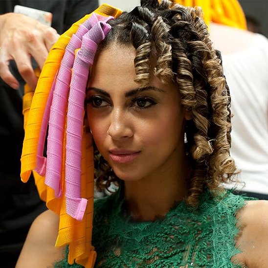 Avant après utilisation bigoudis souples transformation cheveux sans chaleur