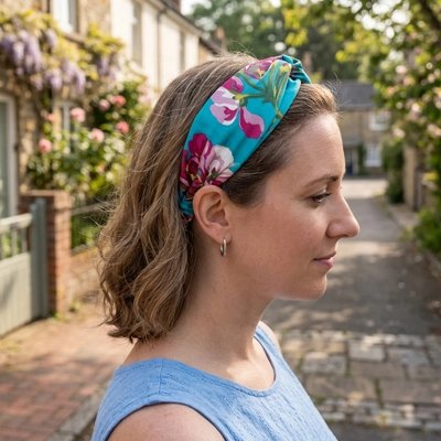 Bandeau Cheveux Femme Imprimé Floral turquoise ruelle village