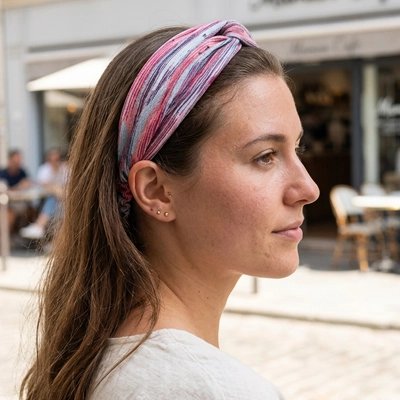 Bandeau Cheveux Femme Nœud Tropical - Rose Marbré profil ville