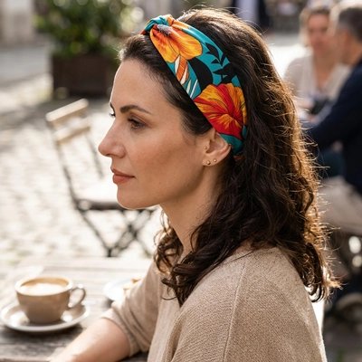 Bandeau Cheveux Femme Nouage Bohème tropical café