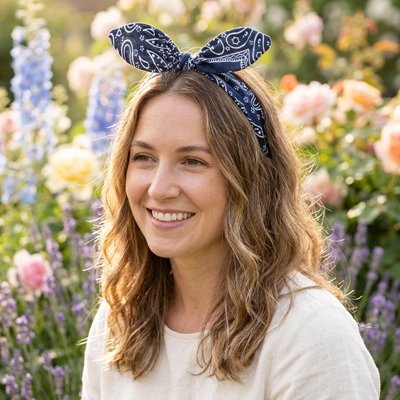 Bandeau Cheveux Femme Paisley bleu foncé jardin roses