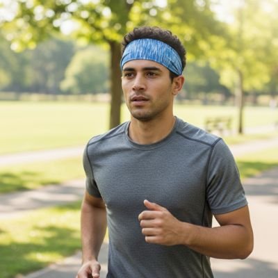 Bandeau Cheveux Homme Sport - jogging parc bleu