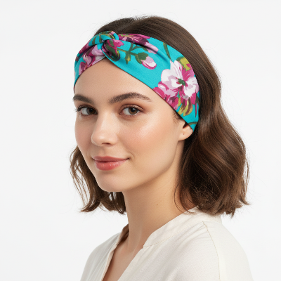 Bandeau cheveux femme imprimé floral  fond blanc
