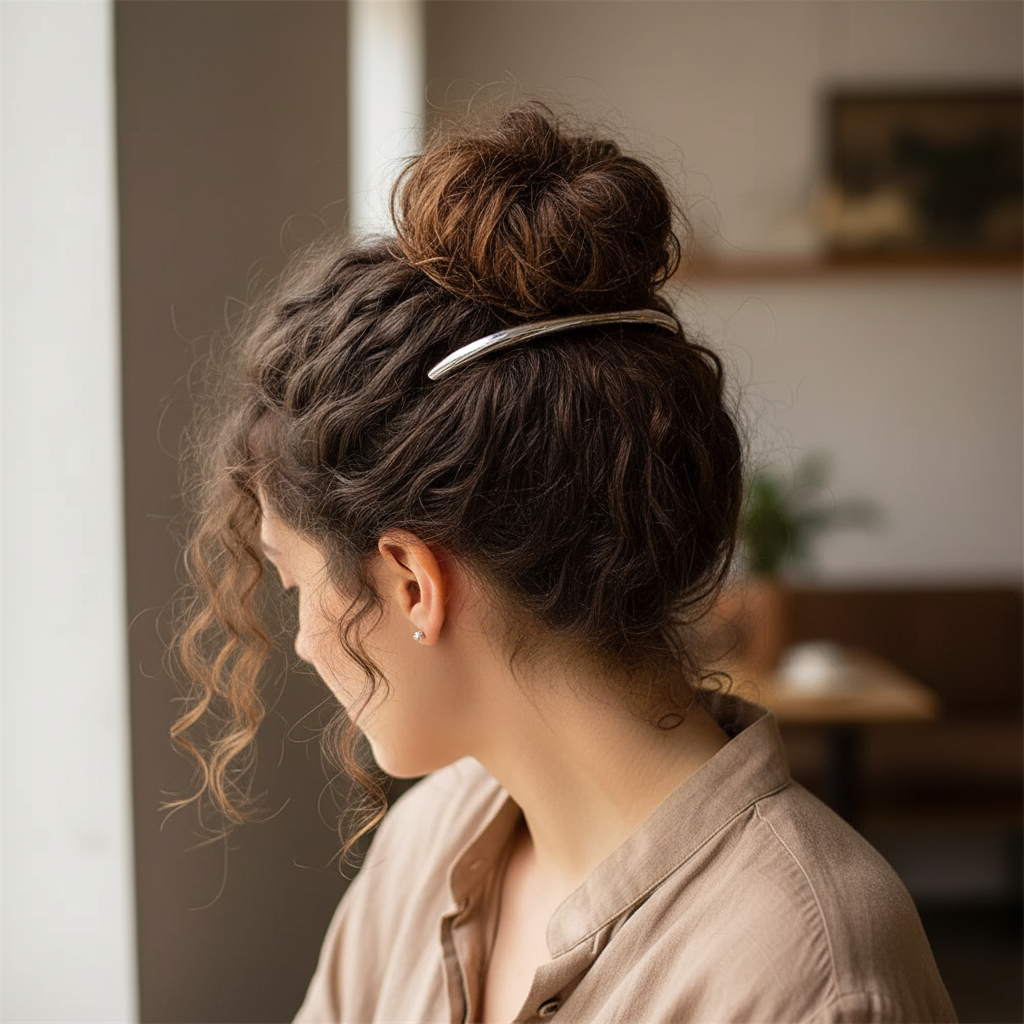  Barrette Cheveux Métal Tubulaire argent haut chignon bouclé