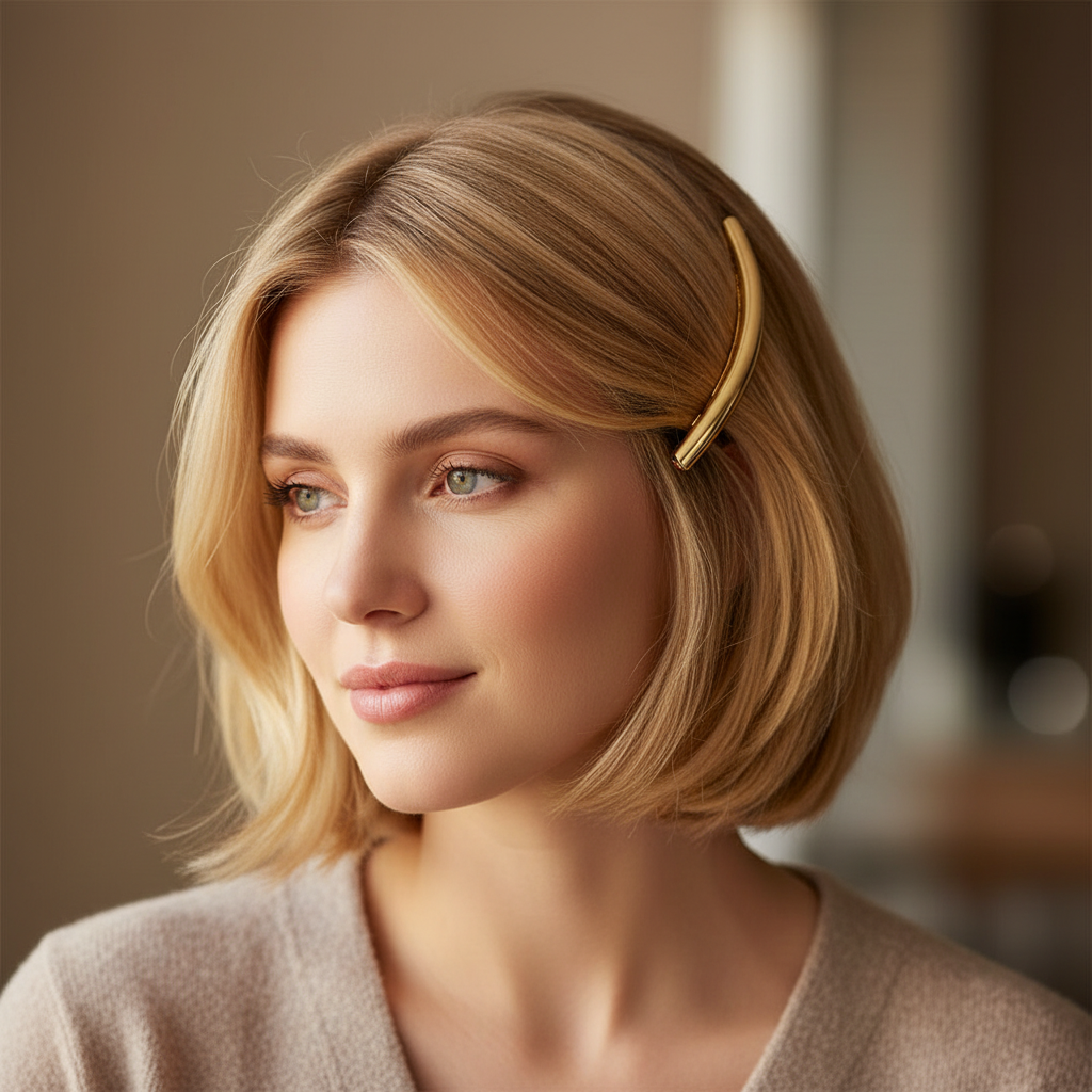 Barrette Cheveux Métal Tubulaire or cheveux blonds bob