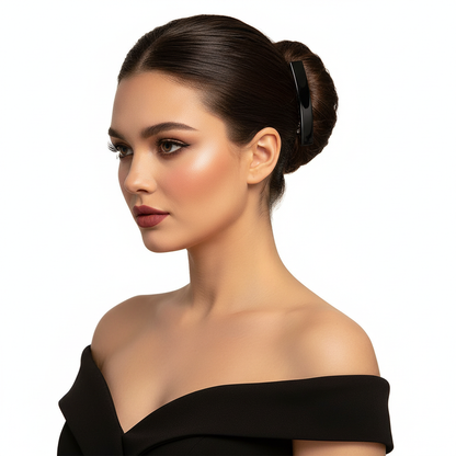Barrette cheveux Acétate Chic noire chignon torsadé profil