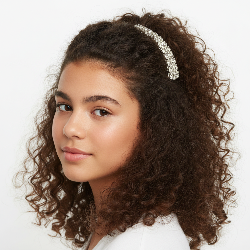 Barrette cheveux  Eclat Précieux argentée cheveux bouclés élégante