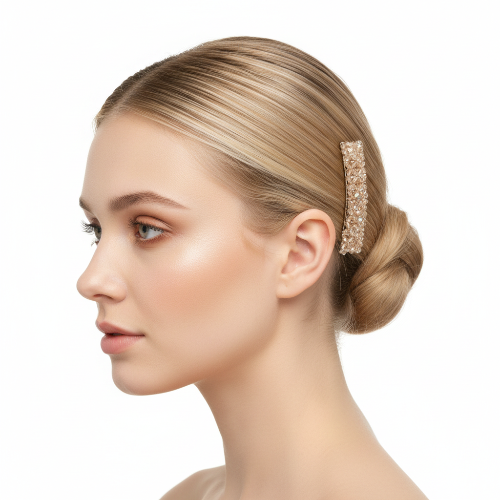 Barrette cheveux Eclat Précieux dorée cheveux blonds chignon bas 