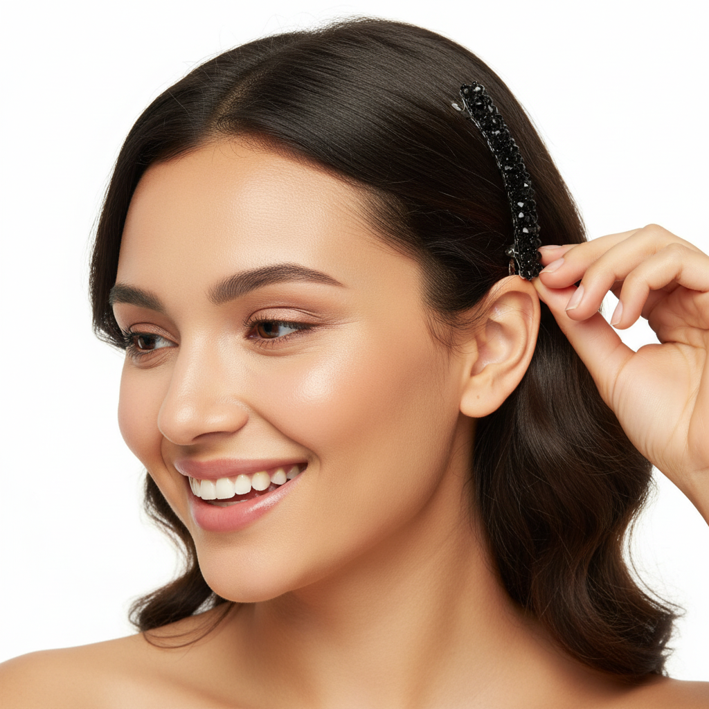 Barrette cheveux Eclat Précieux noire  ajustement facile confortable