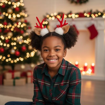 Barrette cheveux FestiNoël  accessoire festif bois de renne coiffure fillette