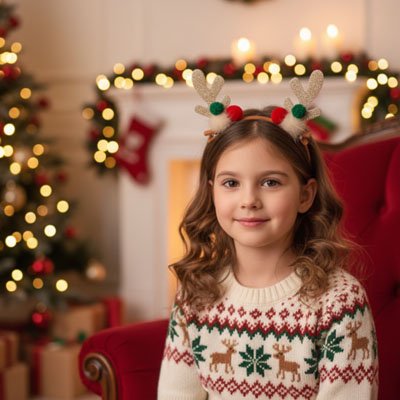 Barrette cheveux FestiNoel design renne élégant avec pompons