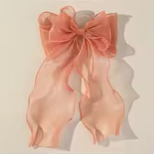 Barrette cheveux organza nœud XXL orange abricot coloris pastel chaleureux