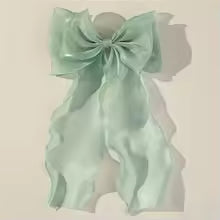 Barrette cheveux organza nœud XXL vert menthe coloris pastel frais