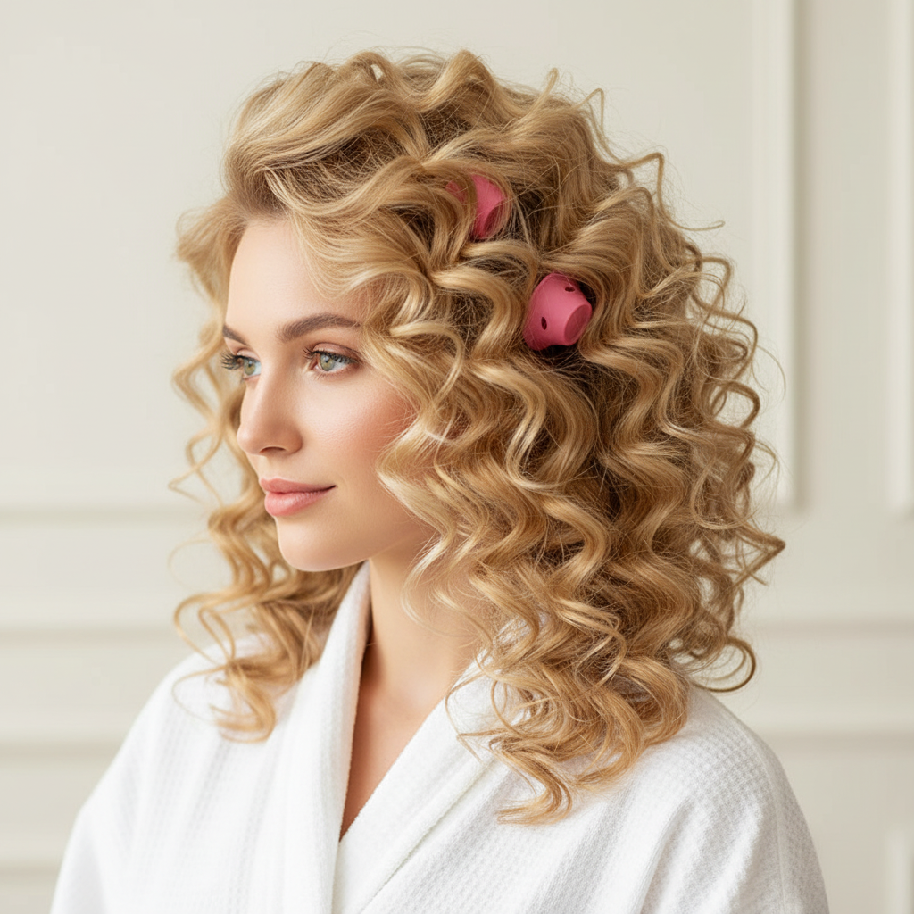 Boucles blondes avec Bigoudis Sans chaleur en Silicone