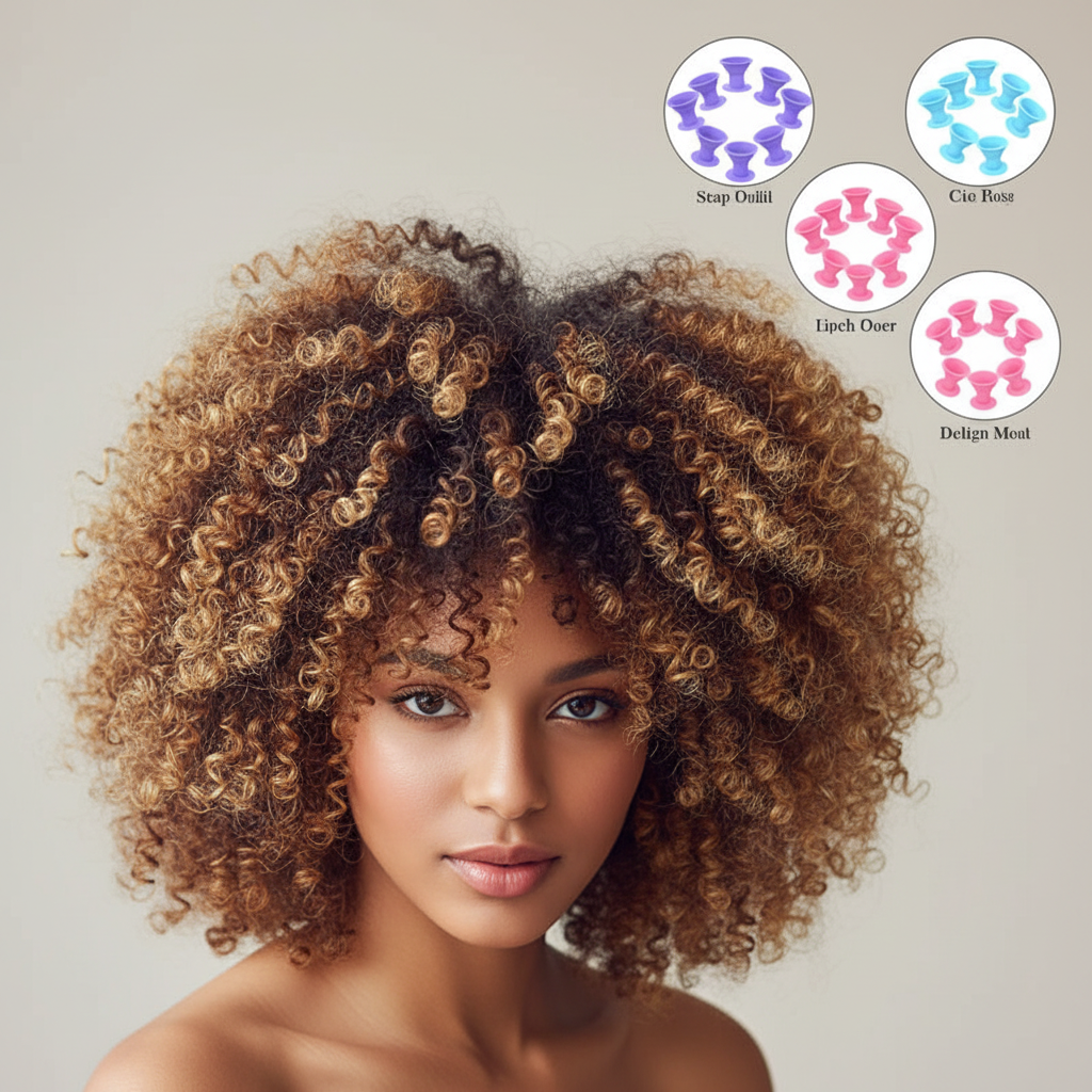 Boucles serrées avec Bigoudis Sans chaleur en Silicone 