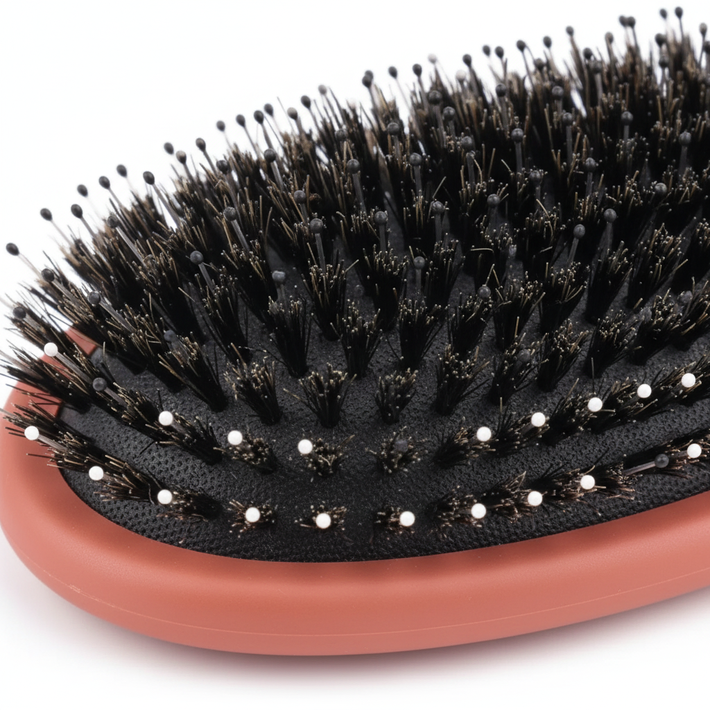 Brosse Poils Sanglier et Nylon Démêlage Doux gros plan poils 
