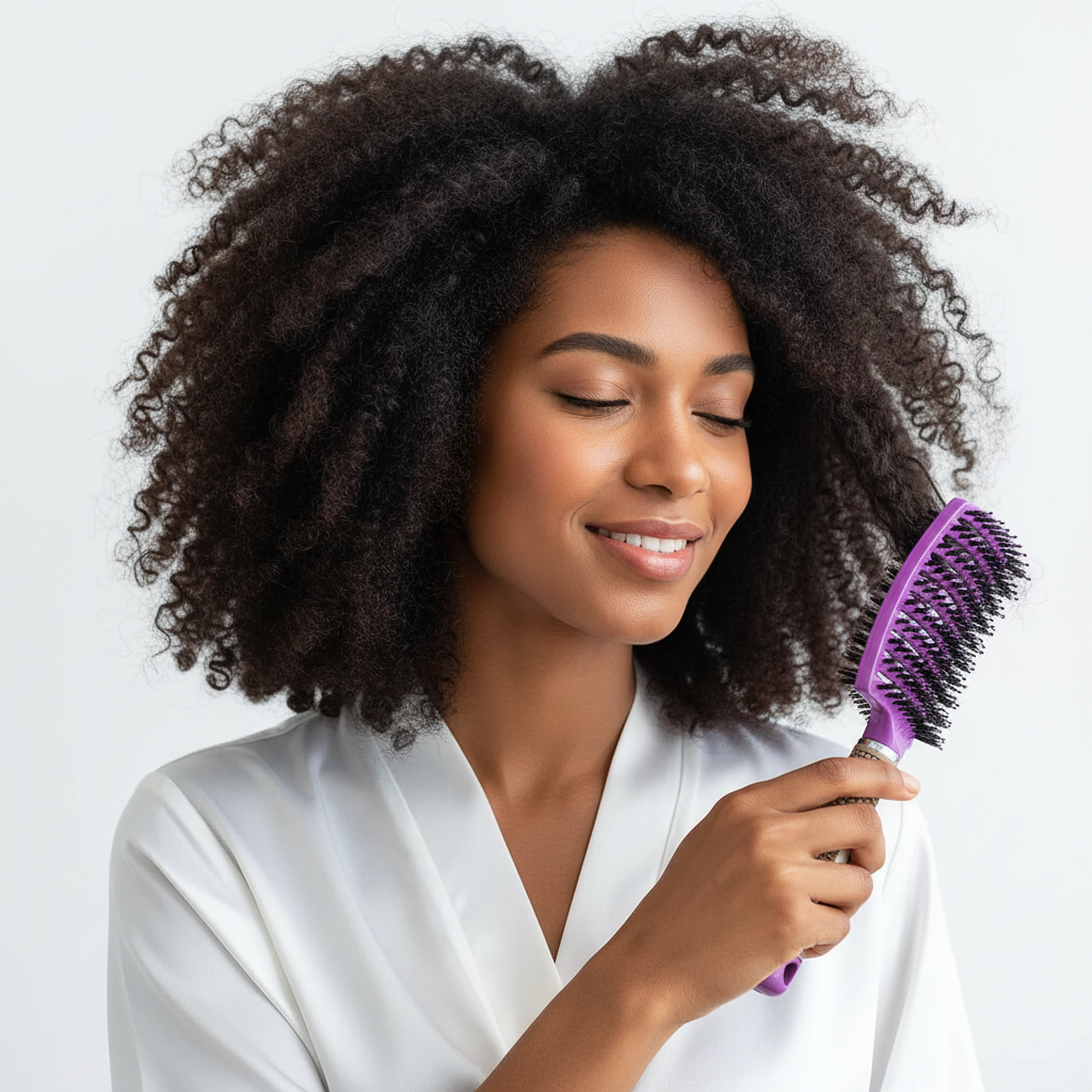 Brosse à cheveux Poils de sanglier et Nylon Démêlante cheveux bouclés  frisés