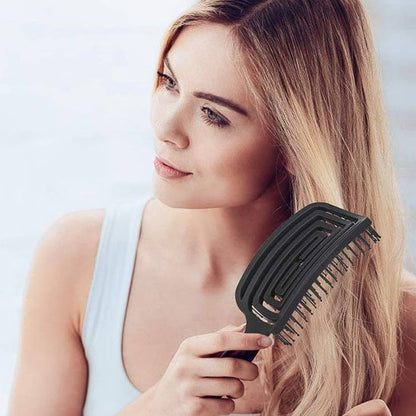 Brosse à cheveux dents larges courbées pour démêlage sans douleur