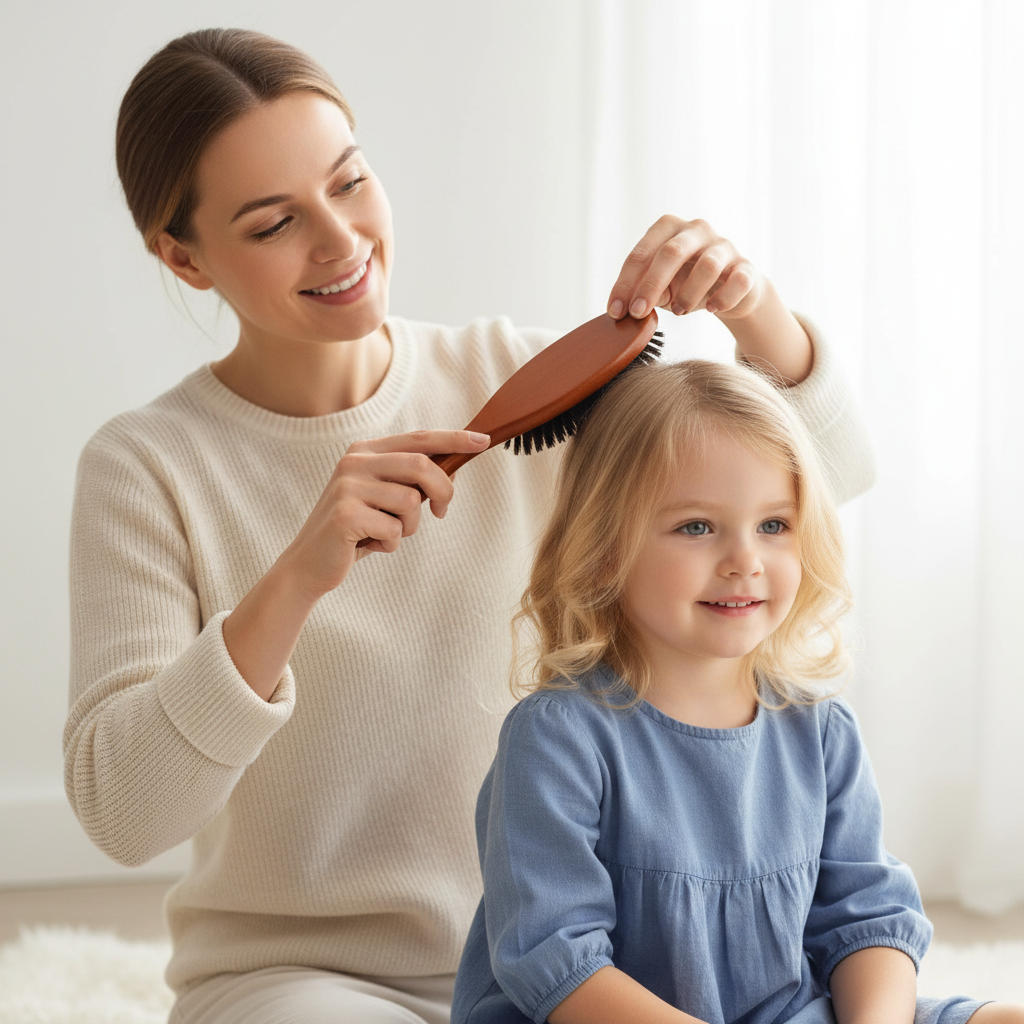 Brosse à cheveux en poils de sanglier Démêlage Doux Parent enfant