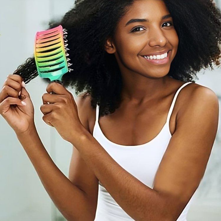 Brosse cheveux boucles arc-en-ciel - Démêlage sans douleur et sans casse
