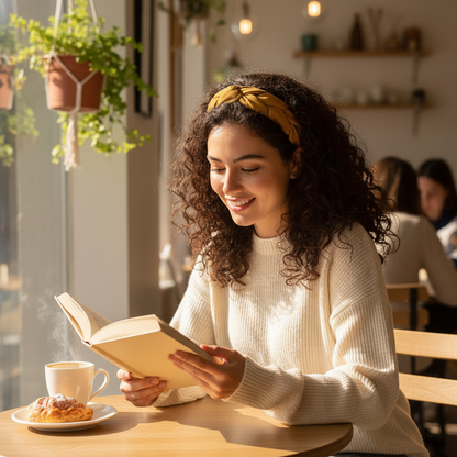 Café détente Femme cheveux bouclés  Serre-tête tressé Femme Élégant
