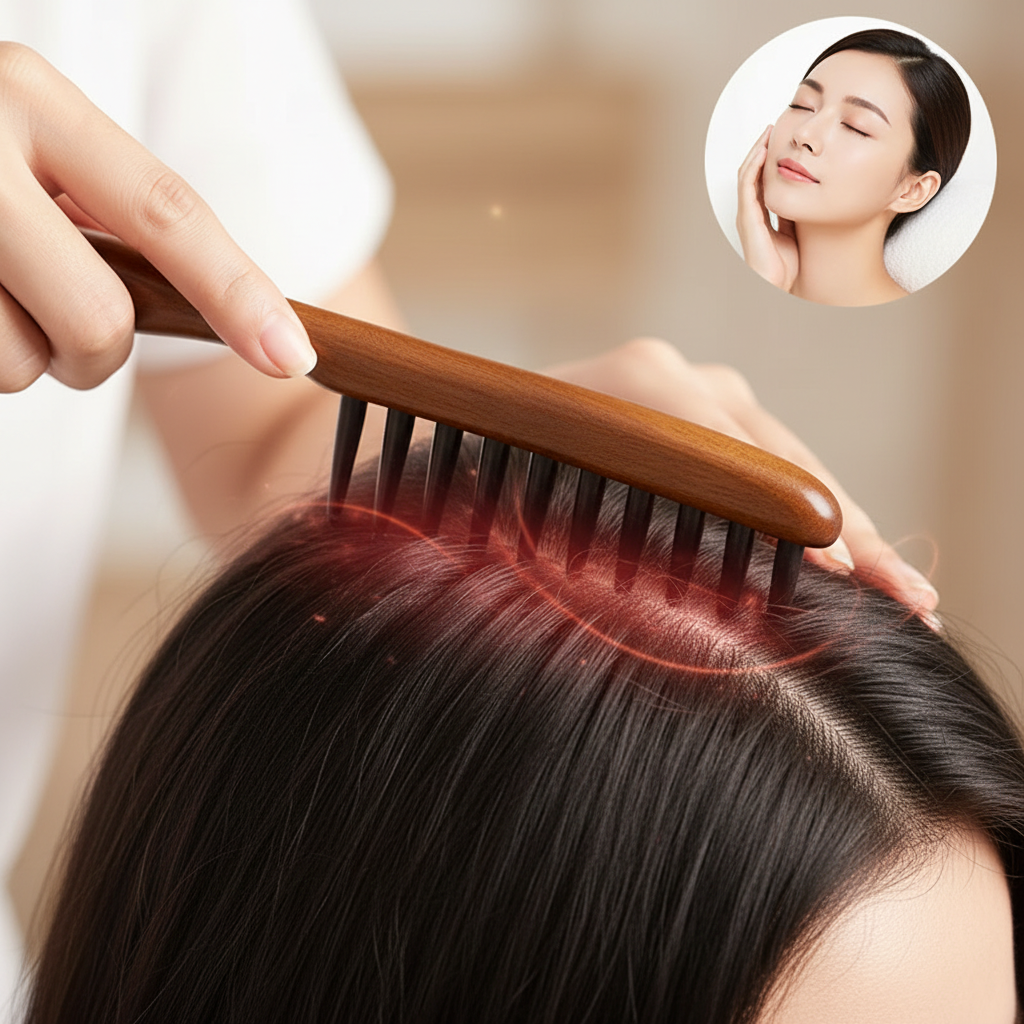 Massage cuir chevelu stimulation circulation sanguine peigne Serenite