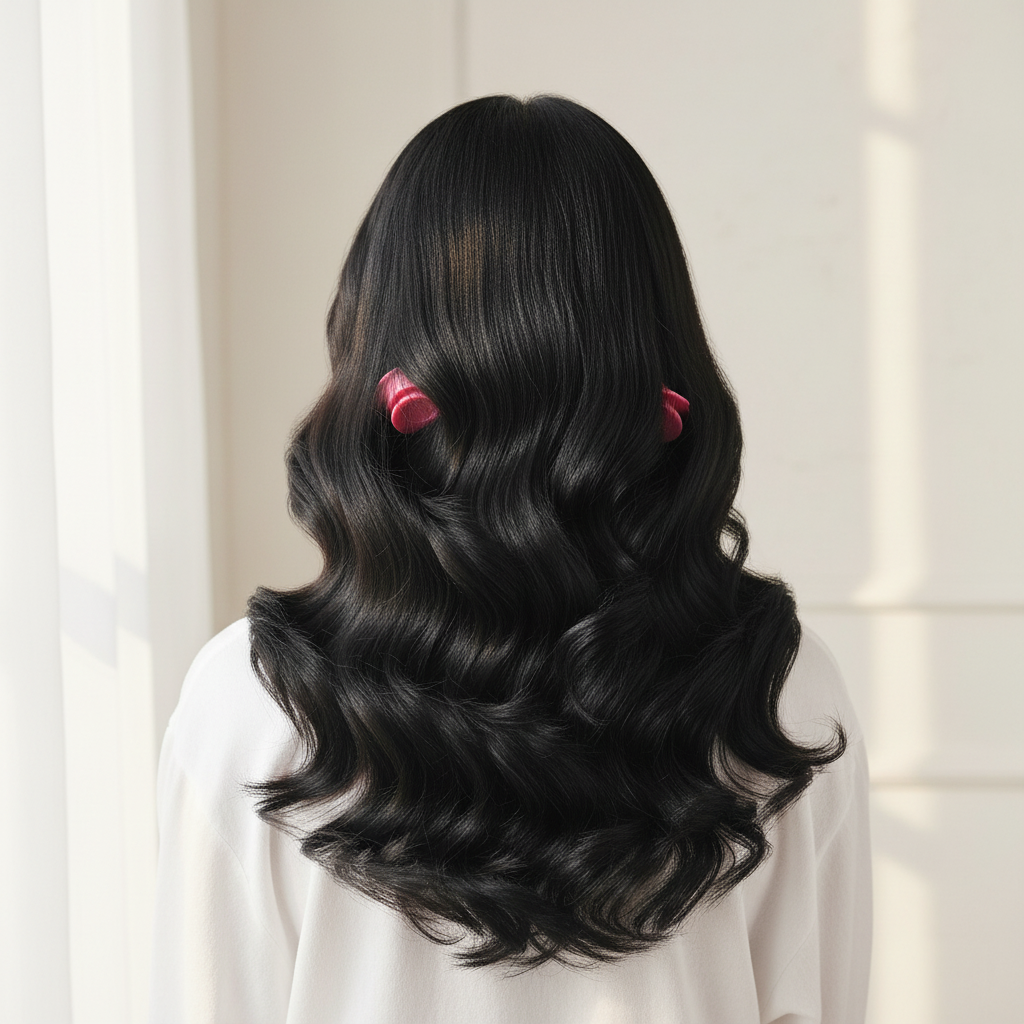 Cheveux noirs ondulés naturels Bigoudis Sans chaleur en Silicone
