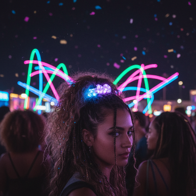 Chouchou Cheveux LED vert fluo ambiance festival néon
