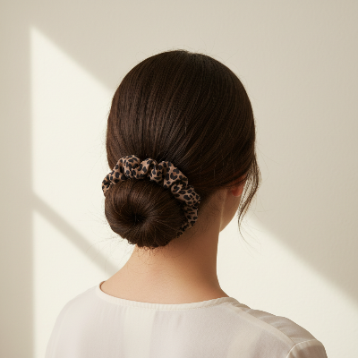 Chouchou Cheveux Léopard chignon nuque accessoire haute élasticité