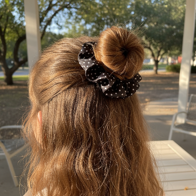 Chouchou Pois Rétro noir demi-chignon casual