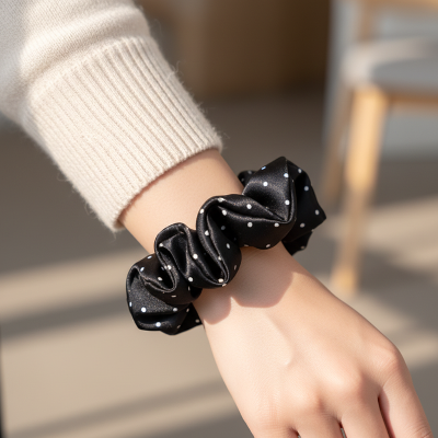 Chouchou Pois Rétro porté au poignet comme bracelet