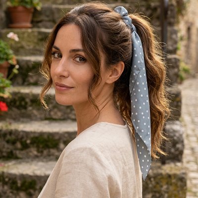 Chouchou Ruban Foulard Pois gris ruban satiné confortable coiffure