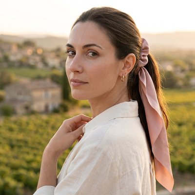 Chouchou Ruban Foulard rose queue de cheval coucher du soleil
