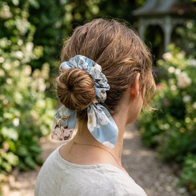 Chouchou pour les cheveux Douceur Parfaite en chignon jardin