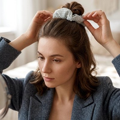 Chouchou pour les cheveux Élégance Plissée femme demi queue cheval