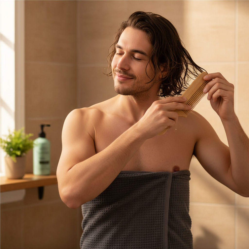 Coiffage naturel homme Peigne bambouZen après douche