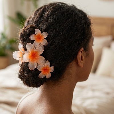 Coiffure cheveux boucles Pince Cheveux Crabe Florale orange