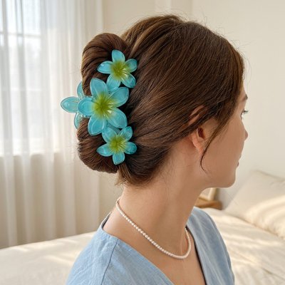 Coiffure quotienne Pince Cheveux Crabe Florale bleu