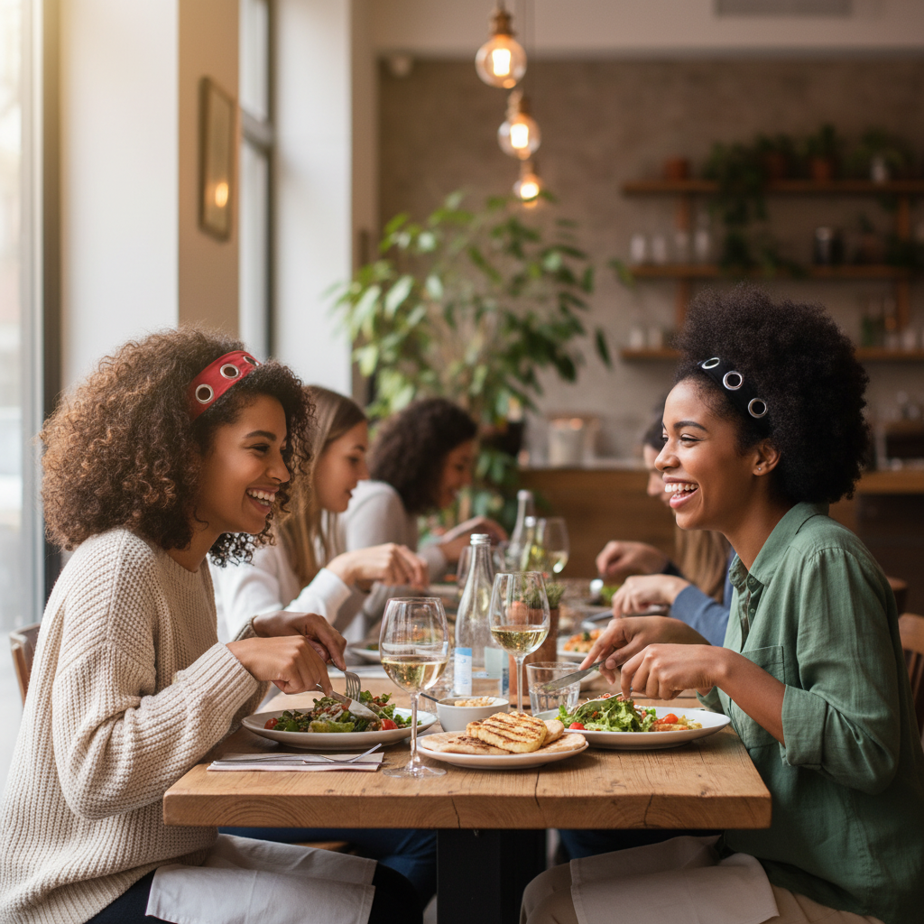 Deux femmes avec bandeaux Lolita Steampunk mangeant ensemble