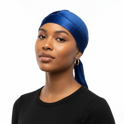 Durag Chapeau VelvetKing  bleu velours femme