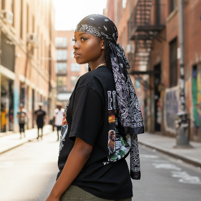 Durag Floral Satin noir paisley look street style femme
