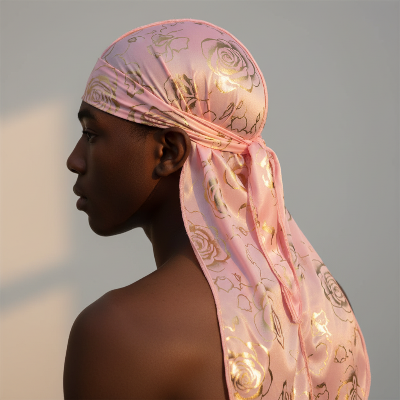 Durag Floral Satin rose  longue queue élégante 