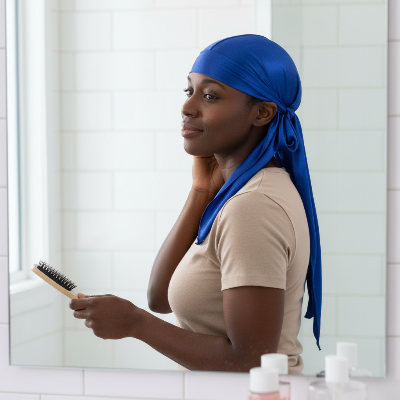 Durag Pirate Satiné SilkFlow bleu femme routine soin cheveux