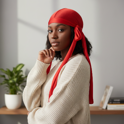 Durag Pirate Satiné SilkFlow rouge femme style waves