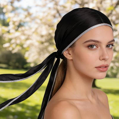 Durag Soyeux Protecteur noir femme printemps parc fleuri