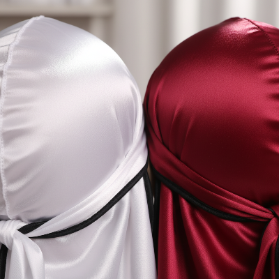Durag Soyeux Protecteur tissu acétate blanc rouge
