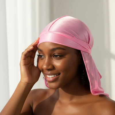 Durag Soyeux rose femme ondulations protégées soin cheveux